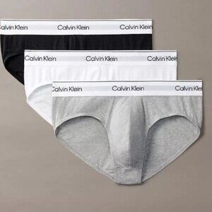 Calvin Klein Mens Sz 2XL Underwear BRIEFS Cotton Classic Fit 3 Pack Blk Gray Wht